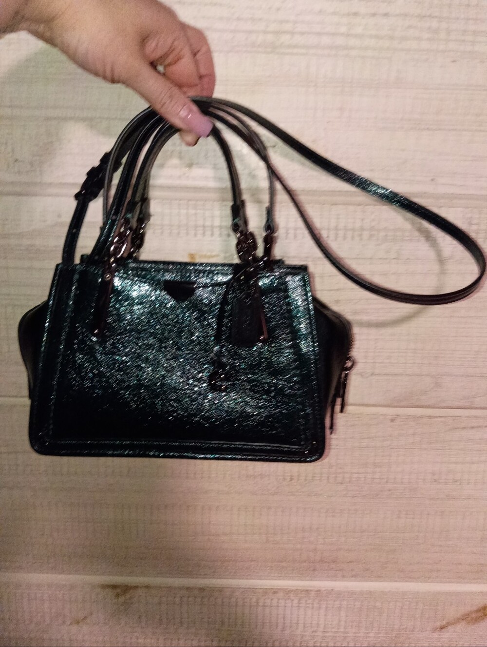 Coach Dreamer Black Patent Satchel with Detachable Strap